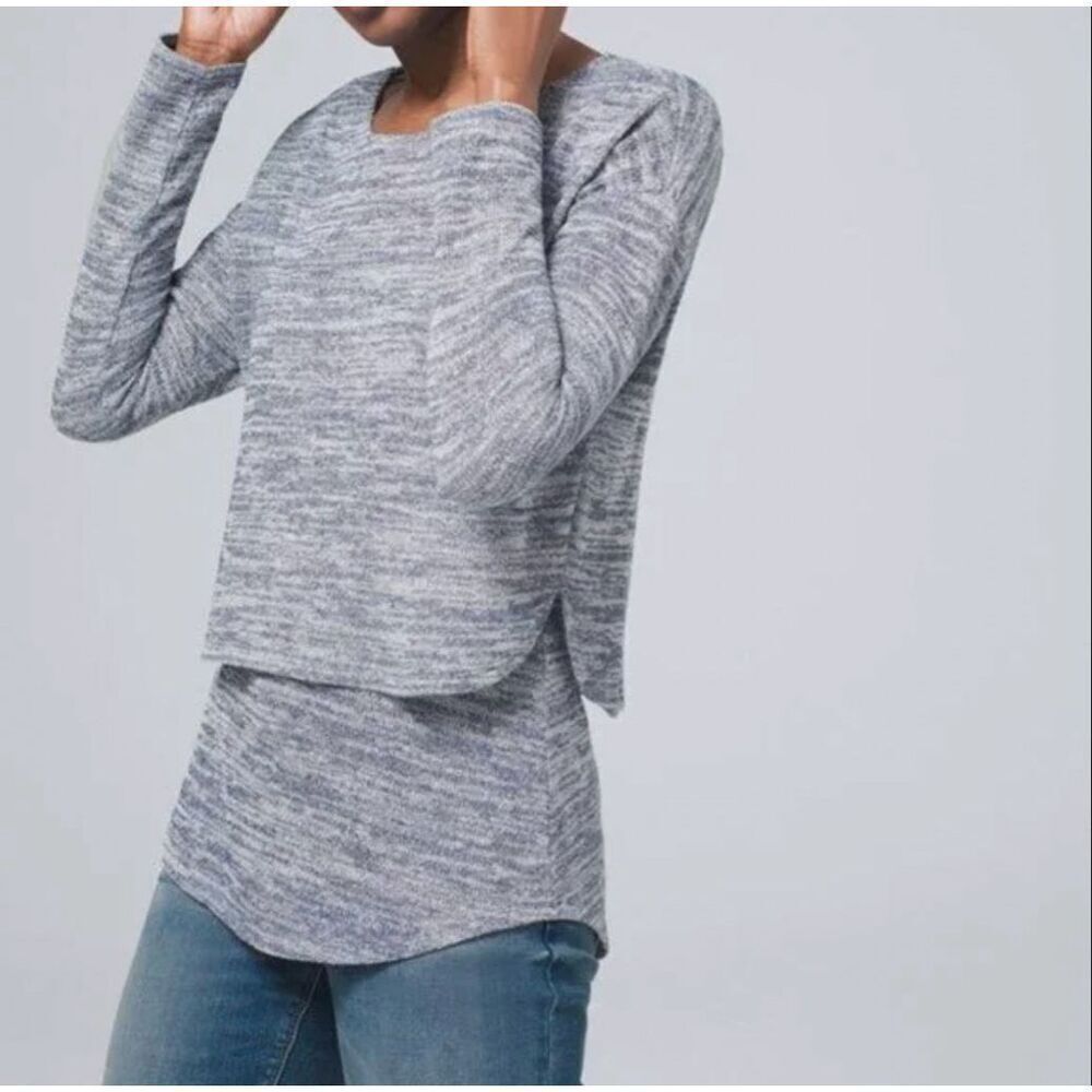 White House Black Market 2 Piece Knit Set Crop Top Tank Blue Grey Silver S